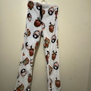 Women’s Festive Pajama Pants - White with Reindeer and Santa Print
